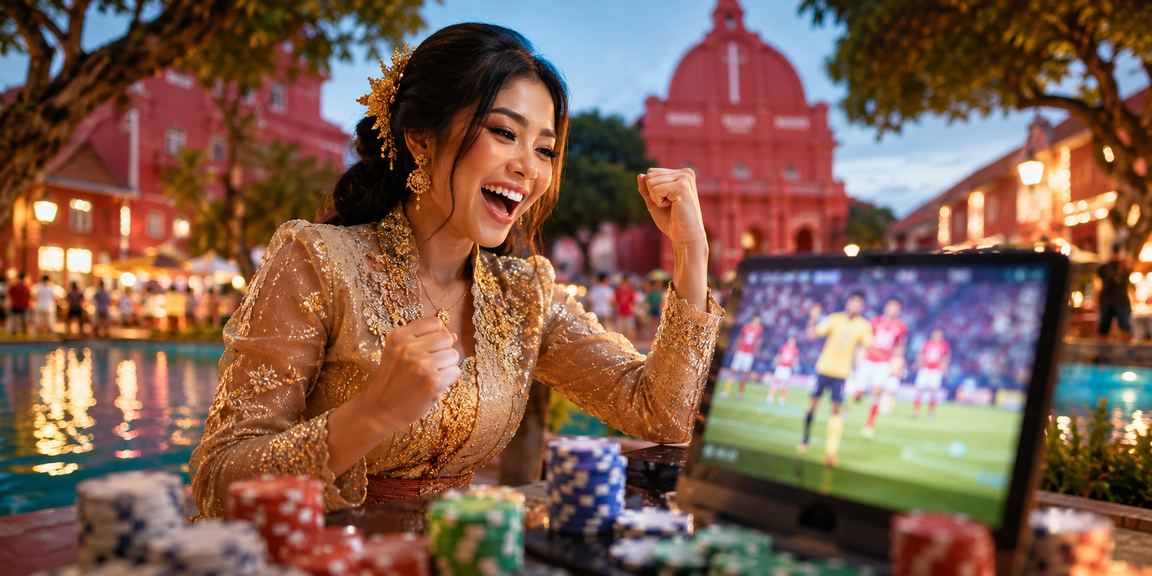 Wanita berbaju kebaya menggunakan aplikasi kasino rbtv777 di Melaka